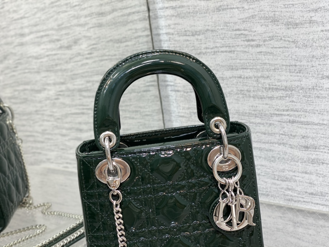 Mini Lady Dior Bag Dark Green Patent Cannage Calfskin